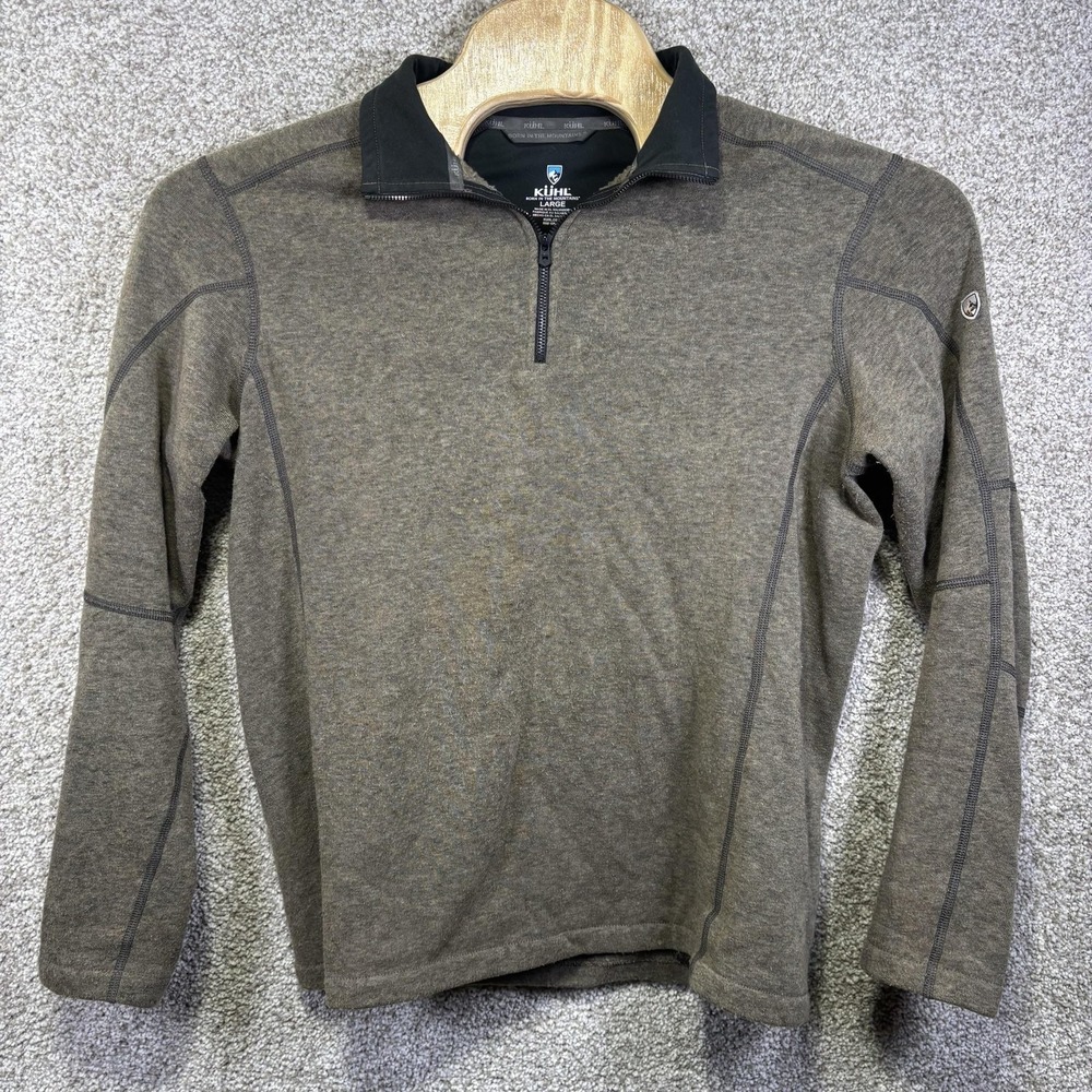 Kuhl Sweater Mens Large Brown 1/4 Zip Mock Neck Knit Pullover Fleece Hiking Top